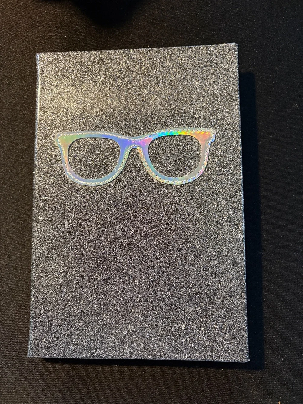 Silver Glitter Party Notebook with Holographic Glasses Accent
